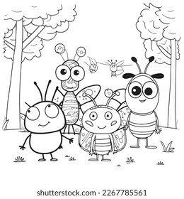 Black and white coloring pages for kids, simple lines, cartoon style, happy, cute, funny, many things in the world