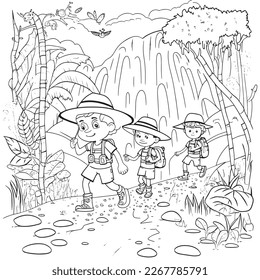 Black and white coloring pages for kids, simple lines, cartoon style, happy, cute, funny, many things in the world