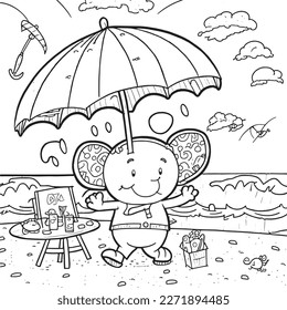 Black and white coloring pages for kids, simple lines, cartoon style, happy, cute, funny, many things in the world