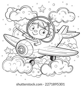 Black and white coloring pages for kids, simple lines, cartoon style, happy, cute, funny, many things in the world