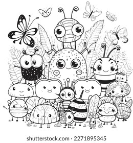 Black and white coloring pages for kids, simple lines, cartoon style, happy, cute, funny, many things in the world