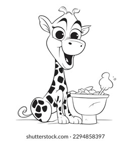 Giraffe  , Black and white coloring pages for kids, simple lines, cartoon style, happy, cute, funny, animal in the world