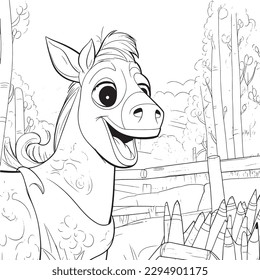 Black and white coloring pages for kids, simple lines, cartoon style, happy, cute, funny, animal in the world