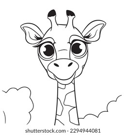Giraffe  , Black and white coloring pages for kids, simple lines, cartoon style, happy, cute, funny, animal in the world