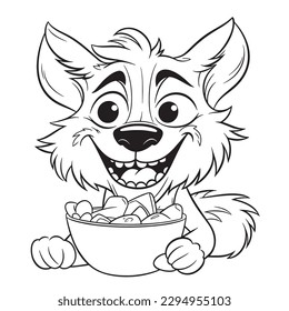 Wolf , Black and white coloring pages for kids, simple lines, cartoon style, happy, cute, funny, animal in the world