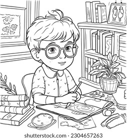 Black and white coloring pages for kids, simple lines, cartoon style, happy, cute, funny, The drawings in the children's coloring book are depicted in a series of different professions.