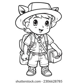 Black and white coloring pages for kids, simple lines, cartoon style, happy, cute, The drawings in the children's coloring book are depicted in a series of different professions. smiling happily