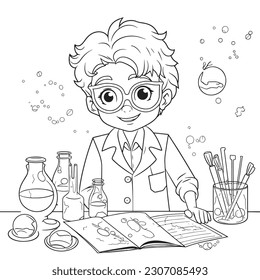 Black and white coloring pages for kids, simple lines, cartoon style, happy, cute, The drawings in the children's coloring book are depicted in a series of different professions. smiling happily