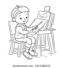 Black and white coloring pages for kids, simple lines, cartoon style, happy, cute, The drawings in the children's coloring book are depicted in a series of different professions. smiling happily