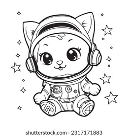 Black and white coloring pages for kids, Kitty Adventures in Space: An intergalactic coloring book following cute kitties as they explore outer space