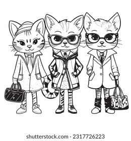 Black and white coloring pages for kids, Kitty Fashion Boutique: A stylish coloring book featuring fashionable kitties trying on trendy outfits