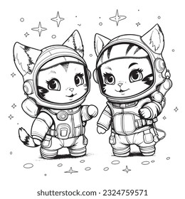 Black and white coloring pages for kids, Kitty Adventures in Space: An intergalactic coloring book following cute kitties as they explore outer space