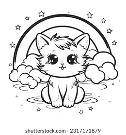 Black and white coloring pages for kids,Kitty Rainbow Adventures: black and white coloring book following cute kitties
