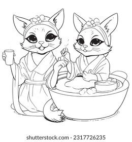 Black and white coloring pages for kids,Kitty Spa Retreat: A relaxing coloring book featuring cute kitties 