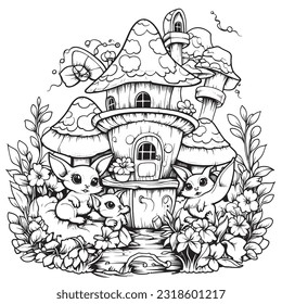 Black and white coloring pages for kids,Kitty Fairy Garden: A whimsical coloring book depicting cute kitties