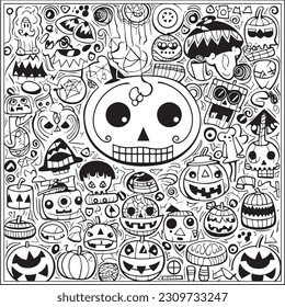 Black and white coloring pages ,Pumpkin ,Halloween for kids, simple lines, vector , cute Halloween, Boo!, Halloween Background