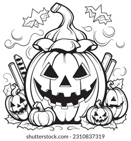 Black and white coloring pages ,Pumpkin ,Halloween for kids, simple lines, vector , cute Halloween, Boo!, Halloween Background