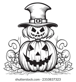 Black and white coloring pages ,Pumpkin ,Halloween for kids, simple lines, vector , cute Halloween, Boo!, Halloween Background