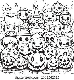 Black and white coloring pages ,Pumpkin ,Halloween for kids, simple lines, vector , cute Halloween, Boo!, Halloween Background