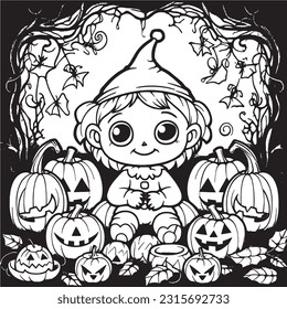 Black and white coloring pages ,Pumpkin ,Halloween for kids, simple lines, vector , cute Halloween, Boo!, Halloween Background