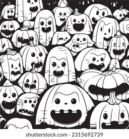 Black and white coloring pages ,Pumpkin ,Halloween for kids, simple lines, vector , cute Halloween, Boo!, Halloween Background