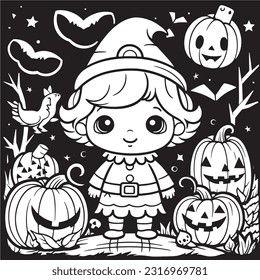 Black and white coloring pages ,Pumpkin ,Halloween for kids, simple lines, vector , cute Halloween, Boo!, Halloween Background