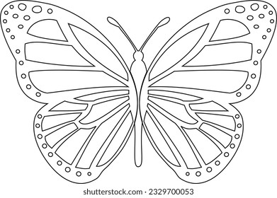 Black and white coloring pages in the shape of a butterfly. Everything except strokes is transparent.