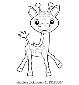 Black and white coloring for preschool children. Vector illustration. Little giraffe
