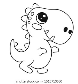Black and white coloring for preschool children. Vector illustration. Little dinosaur