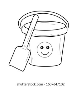 Black and white coloring for preschool children. Vector illustration. Bucket and scoop
