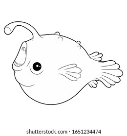 Black and white coloring for preschool children. Vector illustration. Angler fish