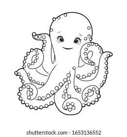 Black and white coloring for preschool children. Vector illustration. Cute octopus