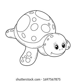 Black and white coloring for preschool children. Vector illustration. Cute turtle