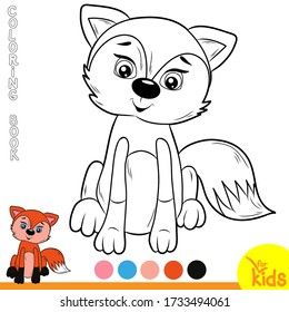 Black and white coloring for preschool children. Vector illustration. Cute fox