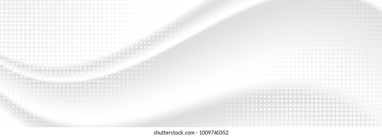 Black and white colors, abstract gray waves, trendy design, tech, futuristic and minimal background with halftone. Vector illustration.