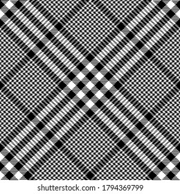 Black and white colors diagonal modern Glen plaid Scottish seamless pattern.Texture from plaid,tablecloths, clothes, shirts, dresses, jacket, skirt, paper, blankets and other textile products. 