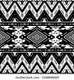 black and white colors tribal vector seamless navajo pattern. Aztec abstract geometric art print. Ethnic vector background. Wallpaper, cloth design, fabric, tissue, cover, textile template.