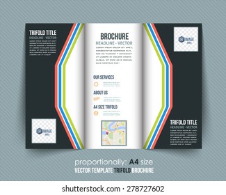 Black and White Colors Tri-fold Brochure Design and Catalog Vector Concept Template 