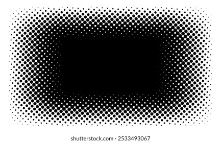 Um gradiente de meio-tom de cor preto-e-branco com um padrão de pontos densos em um retângulo.