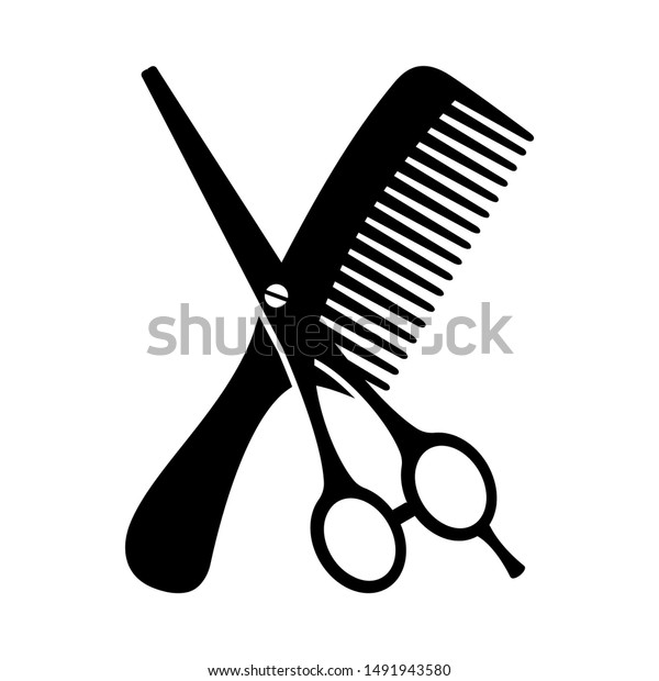 Black White Comb Scissors Silhouette Hairdresser Stock Image