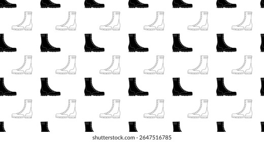 black white combat boot seamless pattern
