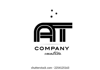 AT black and white combination alphabet bold letter logo with dots. Joined creative template design for business and company