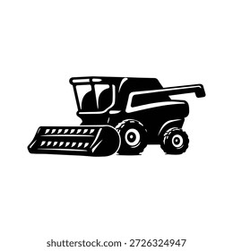 Ilustración vectorial de cosechadora combinada en blanco y negro para la cosecha agrícola y el diseño agrícola