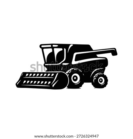 Black and white combine harvester vector illustration for agriculture harvest and farming design