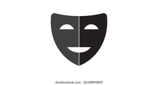 Black and White Comedy Theater Mask Icon – Drama Symbol of Performing Arts, Acting, Entertainment, and Stage Performance Illustration