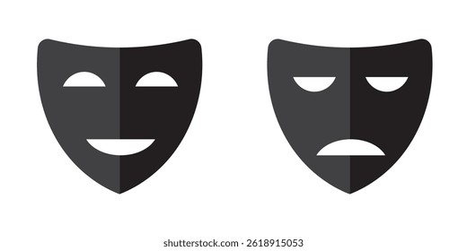 Black and White Comedy Theater Mask Icon – Drama Symbol of Performing Arts, Acting, Entertainment, and Stage Performance Illustration