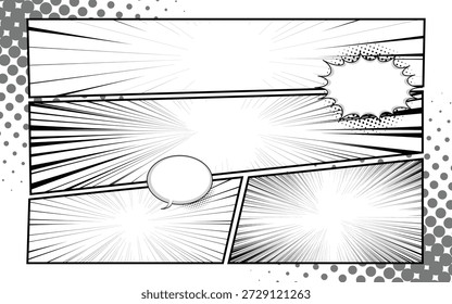Fondo de página de escena abstracta de cómic en blanco y negro.
