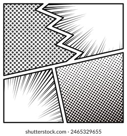 Black and white comic background style frame design, square. Vector illustration.