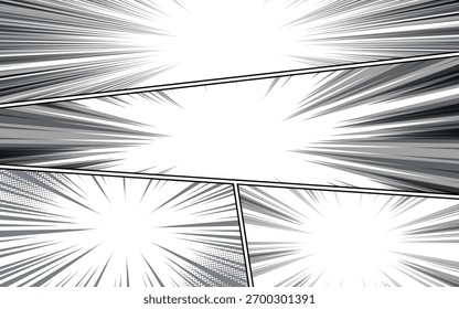 black and white comic book page panel background. vector illustration.