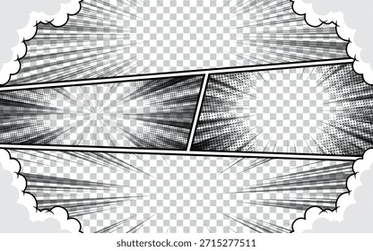 Fondo blanco y negro del panel de la página del cómic. Ilustración vectorial.